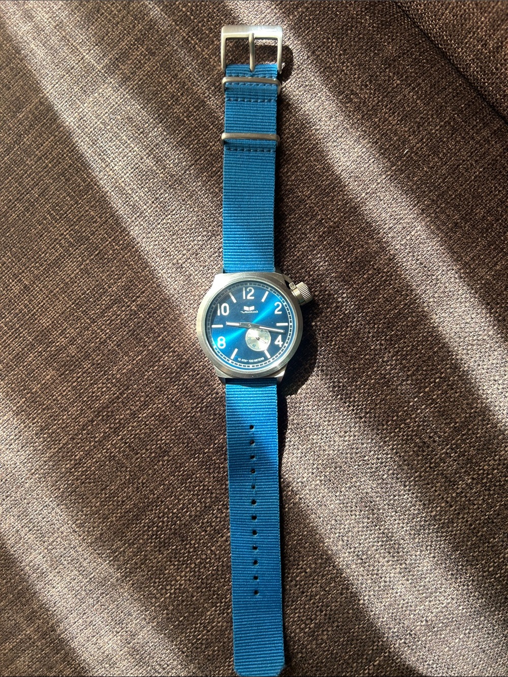 Vestal Stainless Steel Canteen Case with Bright Blue Nylon Strap